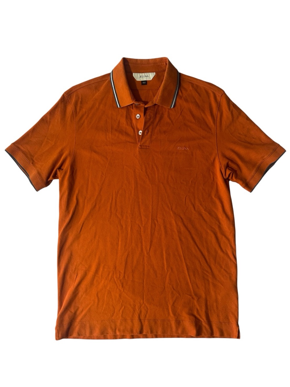 Z Zegna mens M Medium orange cotton blend short sleeve polo shirt EUC